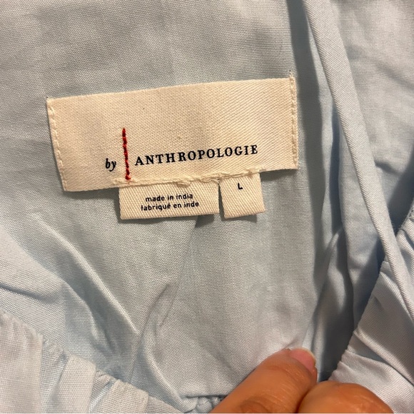 Anthropologie Large Women’s Light Blue Button Down Babydoll Puff Sleeves Top - Picture 8 of 10